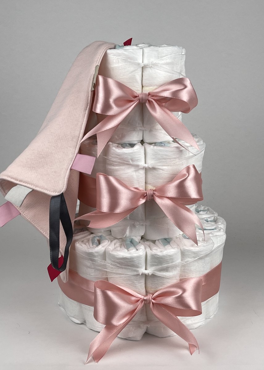 Goedkoopste Chouette-Chouette | Luiertaart Meisje | Kraamcadeau | Geboorte Meisje | Babyshower | Knuffeldoek Labels Blush roze - donker Poeder Roze
