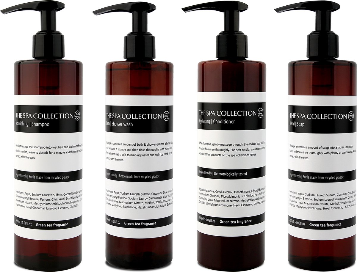 The Spa Collection Green Tea - Shampoo + Conditioner + Douchegel + Handzeep - 400 ml - Pompfles - Set van 4 stuks