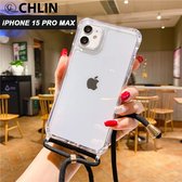 CL CHLIN® - iPhone 15 Pro Max transparant hoesje met ZWART koord - Hoesje met koord iPhone 15 Pro Max - iPhone 15 Pro Max case - iPhone 15 Pro Max hoes - iPhone hoesje met cord - iPhone 15 Pro Max bescherming - iPhone 15 Pro Max protector