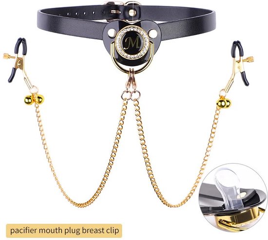 Pinces à mamelon + tétine + collier - BDSM - Cosplay - Esclave - Bébé Adulte - Ajustable - Roleplay