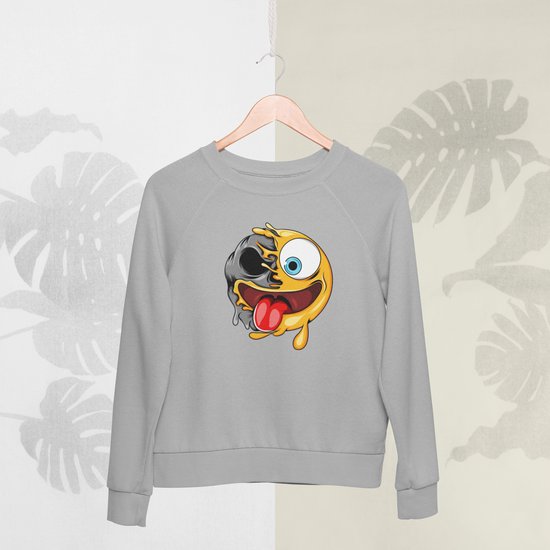 Feel Free - Halloween Sweater - Smiley: Gezicht met uitgestoken tong - Maat M - Kleur Grijs