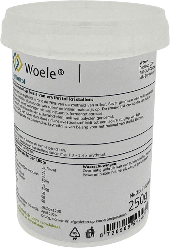 Foto: Woele erythritol 0 25kg 250g natuurlijke suikervervanger zonder calorie n