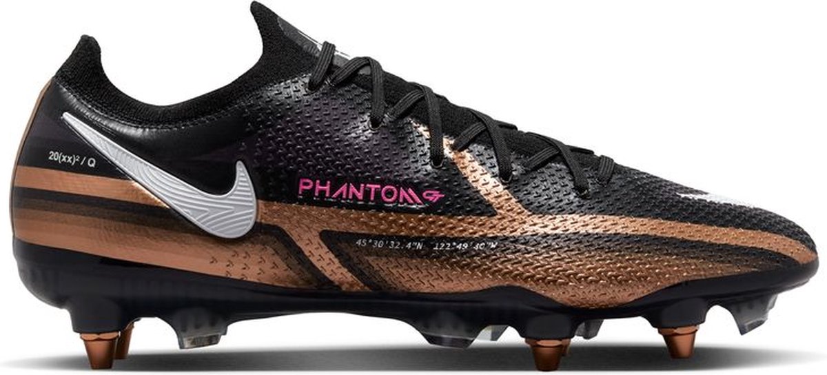 Nike Phantom GT2 Elite SG-PRO AC voetbalschoenen in maat 40.5, met generatieve textuur en zwarte en bronzen kleuren.