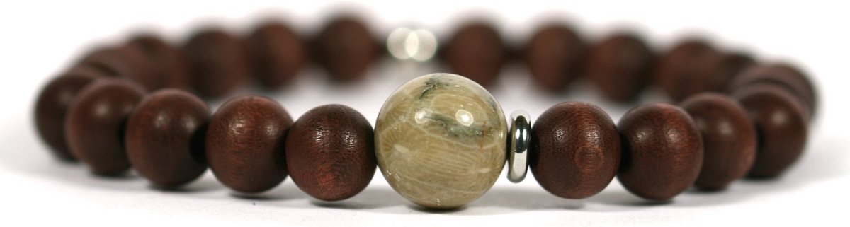 Heaven Eleven Men - Bruin hout - 10mm - Jaspis - 19cm