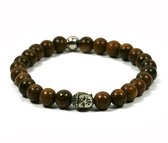 IbizaMen - bracelet homme - Bois Robles 8mm - Bouddha acier inoxydable - 21cm