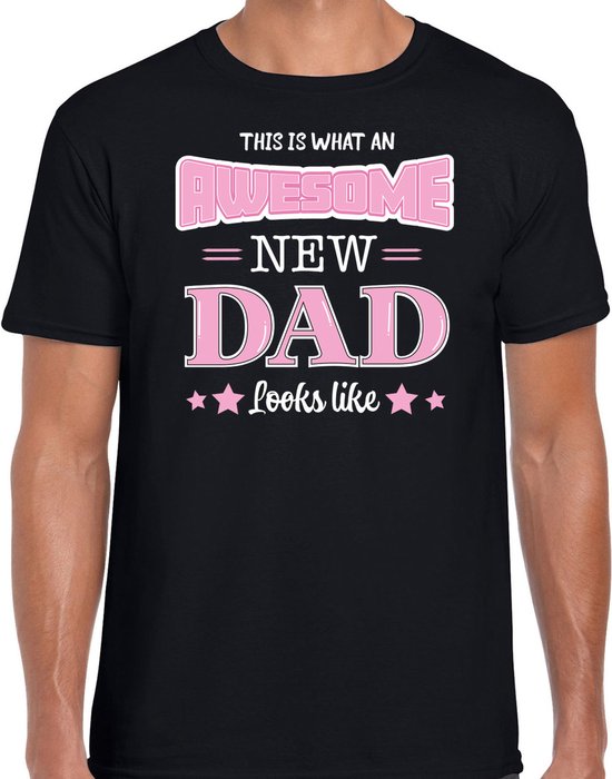 Bellatio Decorations T-shirt cadeau futur papa - super nouveau papa - noir/rose - homme - Vaderdag/ anniversaire L