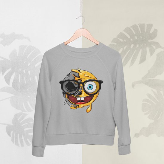 Feel Free - Halloween Sweater - Smiley: smiley Nerdgezicht - Maat M - Kleur Grijs