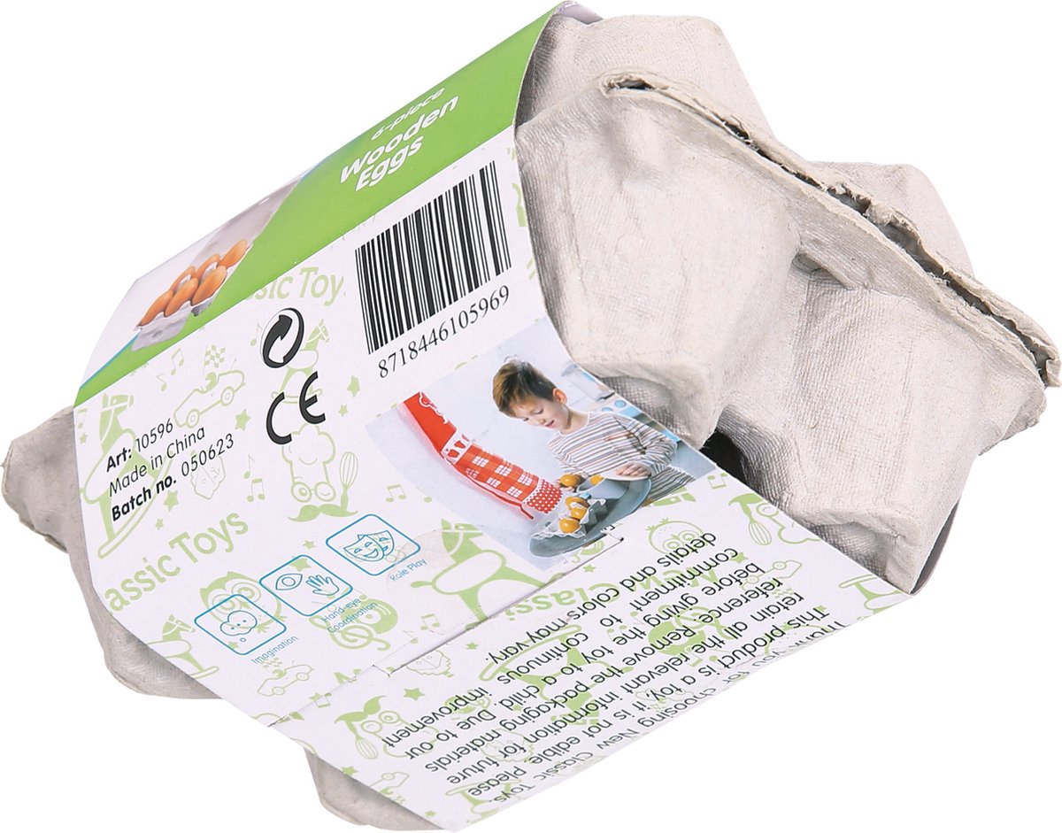 New Classic Toys® Houten Eieren in Doosje - 6 Speelgoed Eieren - Speelgoedeten - Educatief Keukenspeelgoed - Vanaf 24 Maanden — afbeelding 3