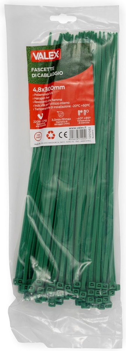 Valex - Groene kabelbinders / Tie wraps 4,8x300mm 100 stuks - 1201082