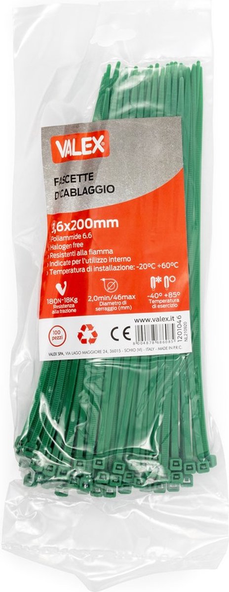 Valex - Groene kabelbinders / Tie wraps 3,6x200mm 100 stuks - 1201046