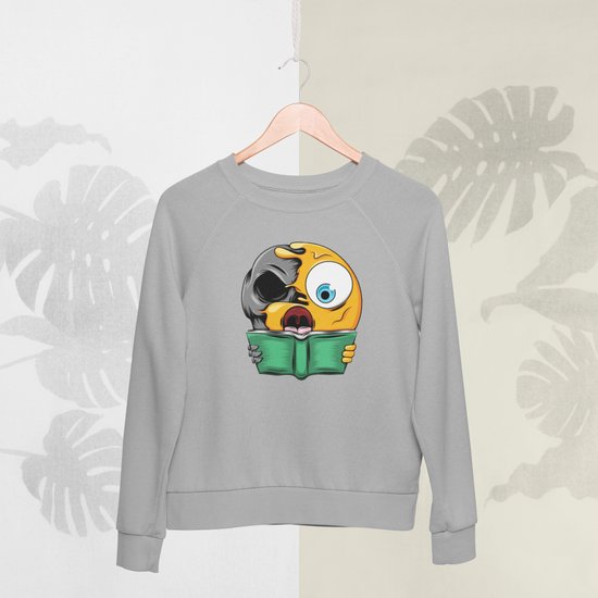 Feel Free - Halloween Sweater - Smiley: Gezicht lezen - Maat M - Kleur Grijs