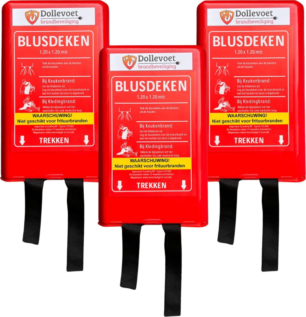 3x Blusdeken 1.20m x 1.20m - In harde kunststof box - voldoet aan EU-norm EN1869 - blusdeken - Dollevoet Brandbeveiliging
