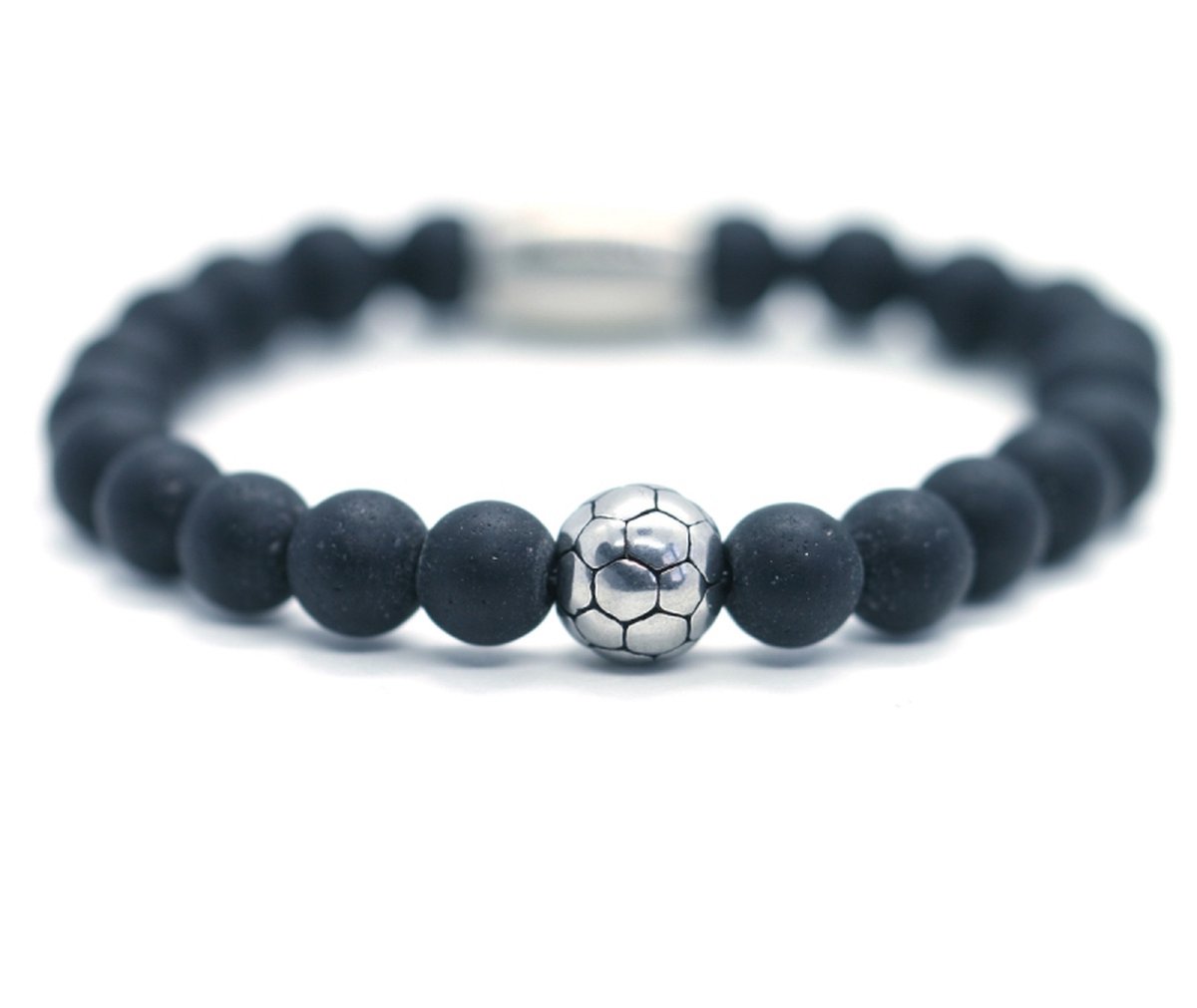 IbizaMen KIDS - Jongens - armband - onyx - voetbal - RVS - 6mm - 14cm