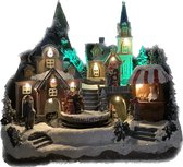 Kersthuisjebestellen - Kersthuisje met verlichting - Kerstdorp met kerkje en rijdende trein - Ledverlichting - Beweging - Muziek - incl. Adapter -B=30cm - H=27 - Kersthuisjes & Kerstdorpen