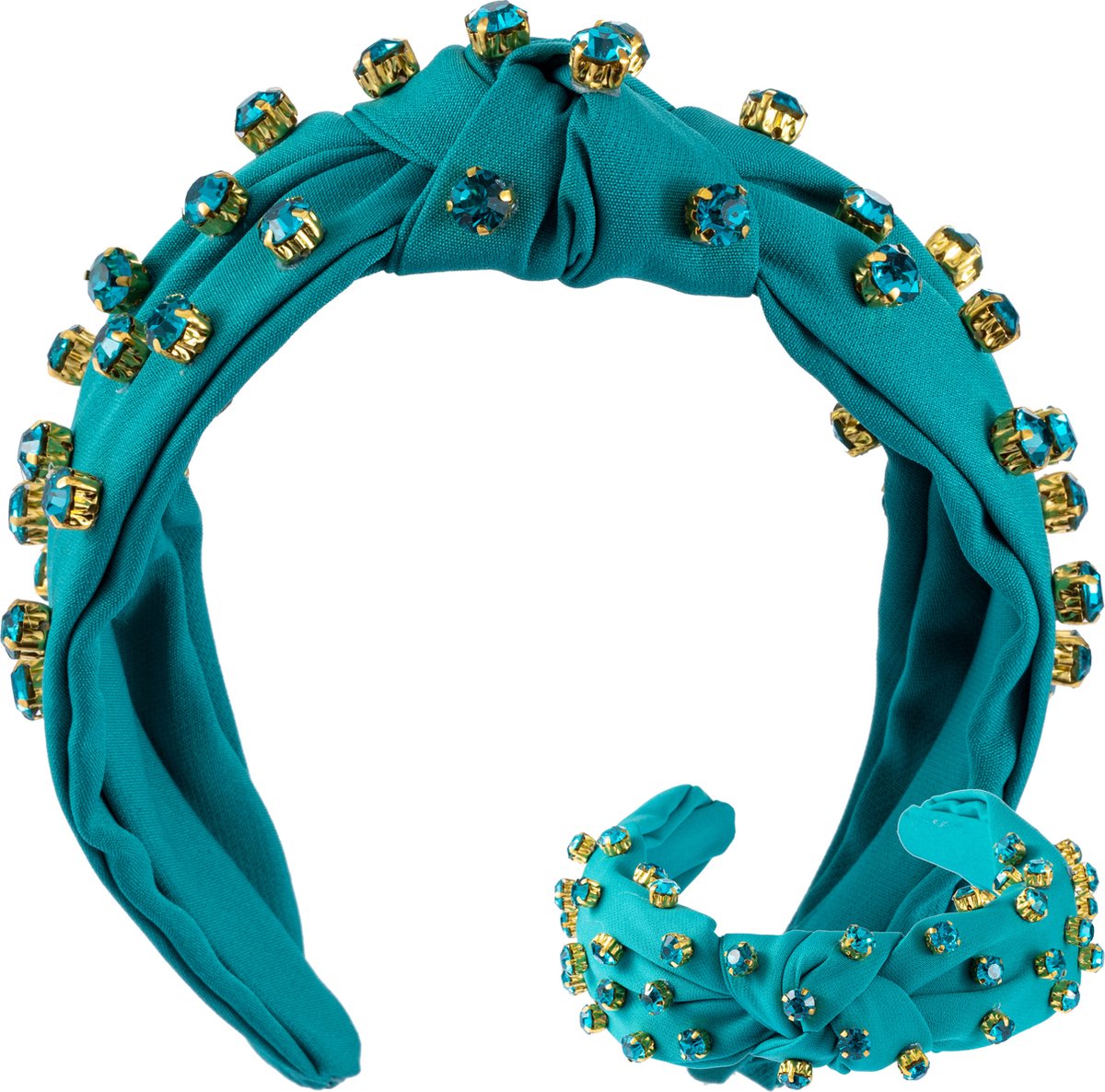 Nouka Blauwe Dames Diadeem – Met Blauwe Steentjes – Brede, Dikke, Puffy met Twist - Vrouwen Haarband - Cadeau voor Vrouwen