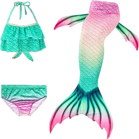 Zeemeerminstaart inclusief monovin en bikini set - Mermaid staart Oceans roze - Maat 128/134 - Merkloos