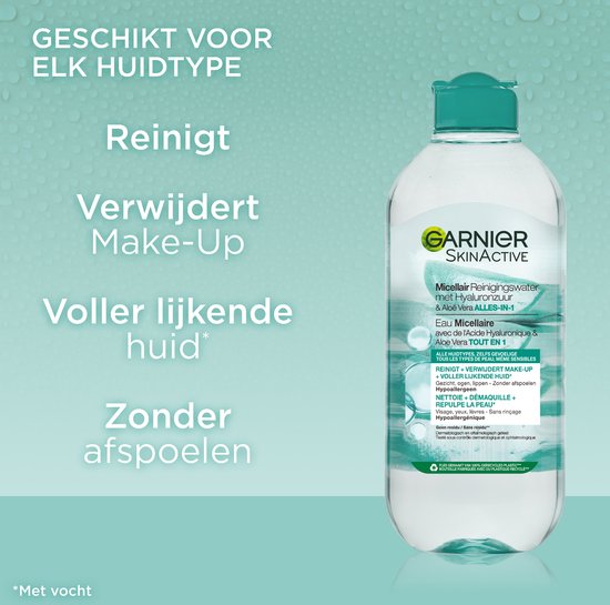 Garnier - Eau nettoyant micellaire à l'aloe vera et à l'acide hyaluronique  pour peaux déshydratées - 400 ml