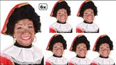 6x Luxe Pete perruque curl noir - casquette réglable et lavable - Fête à thème Sinterklaas Sint et Piet
