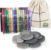 Happy Stones Pakket | 15 Stenen | 5-8cm | 28 Acryl Stiften | Stenen Schilderen Kinderen | Stenen Schilderen Volwassenen | Schilderbare Keien | Beach Pebbles