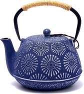 Théière en fonte, théière japonaise avec infuseur pour thé en vrac, grande capacité de 1200 ml, bouilloire à thé au design Sakura pour la cuisinière et intérieur émaillé, théière Bredemeijer , bleue.