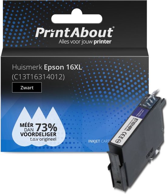 PrintAbout huismerk Inktcartridge 16XL (C13T16314012) Zwart Hoge capaciteit geschikt voor Epson