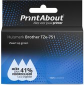 PrintAbout huismerk Tape TZe-751 Zwart op groen (24 mm) geschikt voor Brother