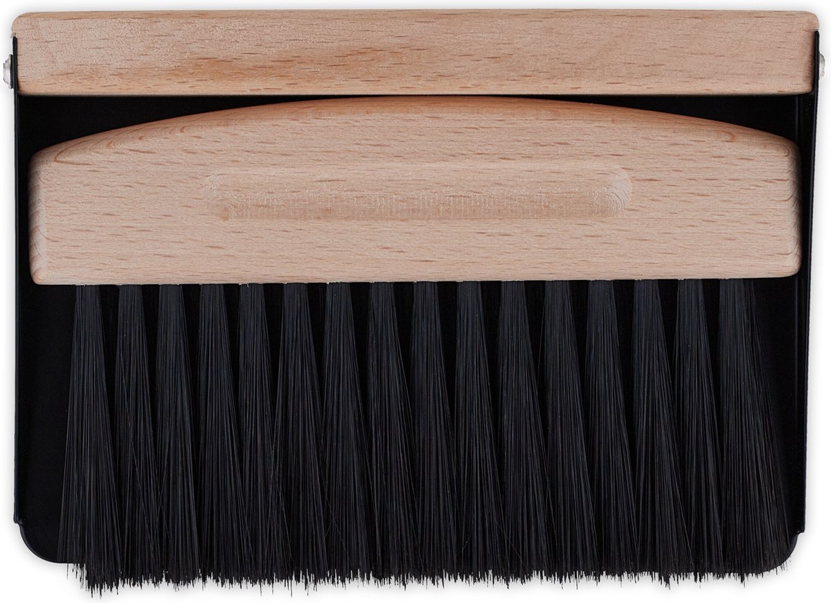 tafelveger met blik - handveger - keuken en camping - hout - metaal - mini stoffer - magnetisch