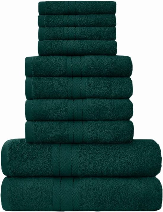 Serviettes douces – Set de 10 serviettes de bain – Serviette absorbant l'eau de qualité Premium , 4 visages, 4 mains, 2 serviettes de bain, 450 g/m², lavables, vert foncé
