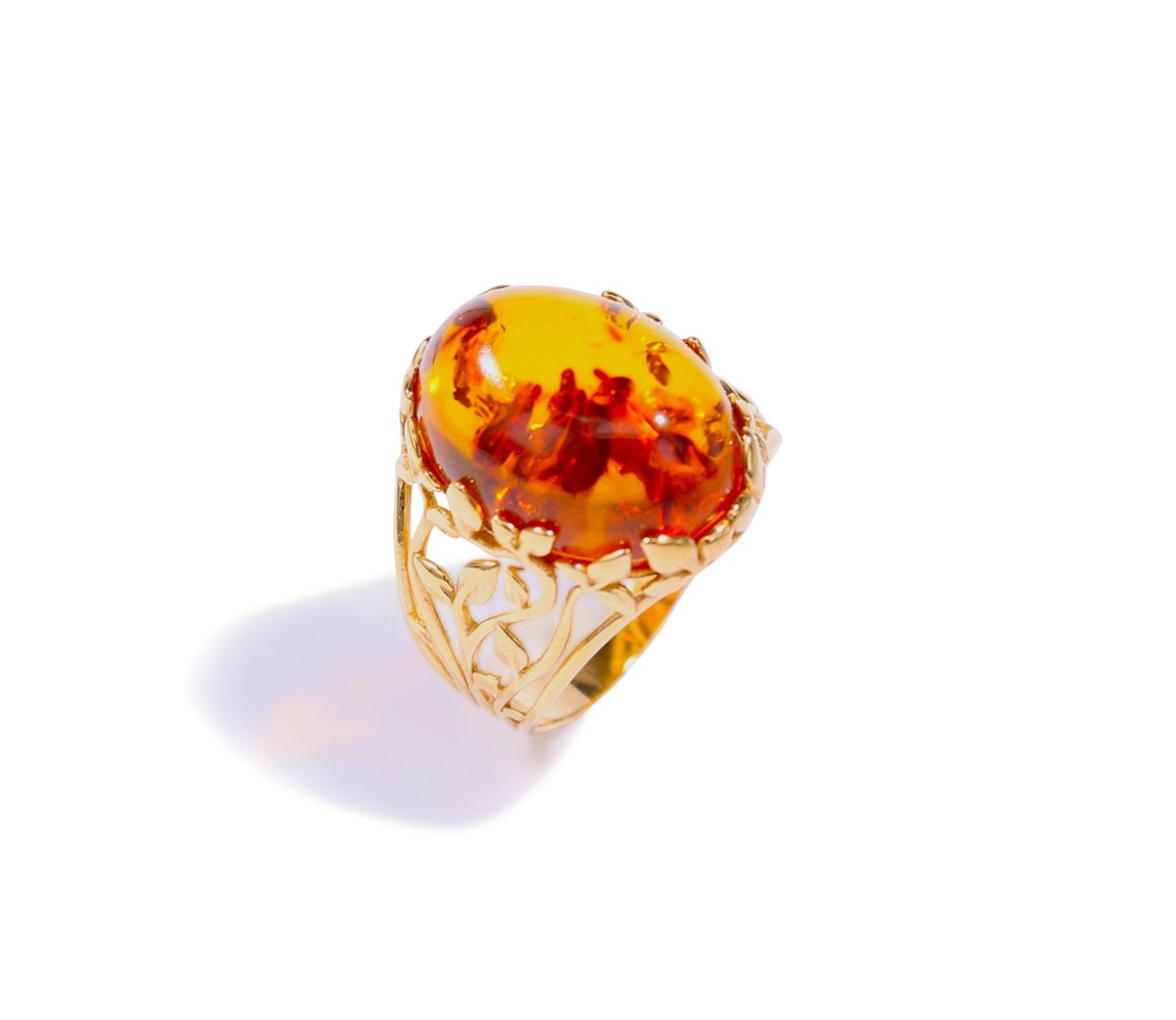 Brigada zilver sterling 925 ring 18 karaat verguld met cognac barnsteen amber - maat 20
