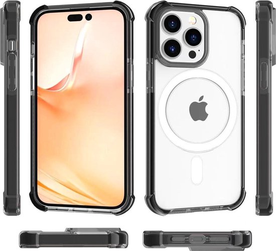 Coque arrière magnétique anti-choc de qualité Premium - Chargement sans fil - Convient pour Apple iPhone 15 Pro - Zwart