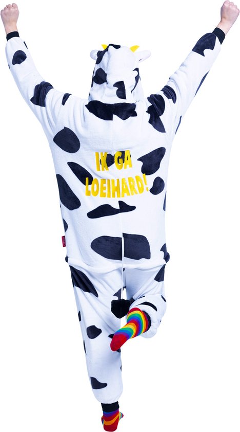 Koe onesie - dieren onesie - verkleedkleding - carnavalskleding - Carnaval kostuum - dames - heren – volwassenen - Ik ga loeihard - Maat M/L