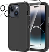 Heavy Duty iPhone 15 case met Screen Protector en Lens Protector - Zwart - Dustproof shockproof telefoonhoes cover bestaande uit 3 lagen inclusief schermbeschermer en lensbeschermer - Geschikt voor Apple iPhone 15