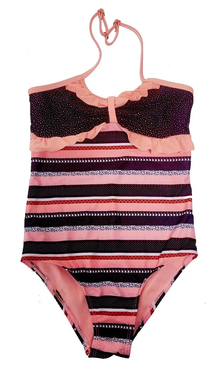 Lentiggini Badpak - Koraal/Zwart - Halter model - Gevoerd - Maat 152