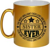 Bellatio Decorations Cadeau koffie/thee mok voor zus - beste zus - goud - 300 ml