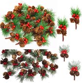 20 pièces pics de Noël artificiels baies rouges pommes de pin branches d'aiguilles de pin vert pour arrangement floral de Noël couronne décoration de vacances artisanat décor à la maison