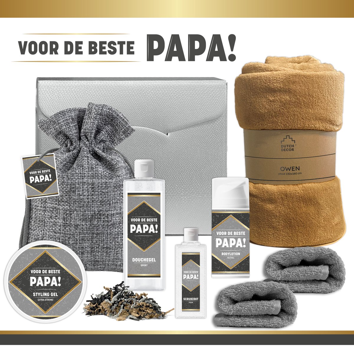 Goedkoopste Geschenkset ''Voor De Beste Papa - 8 Producten | Luxe Cadeaubox Zilver - 1350 Gram - Groot Cadeaupakket voor hem - Wellness Giftset - Liefste Vader - Verjaardag Vaderdag - Cadeau Pakket Man - Allerbeste nummer 1 - Kerstpakket - Kerst - Zwart Goud