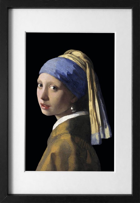 Art cadeau de Noël en miniature - Fille à la boucle d'oreille en perle de Vermeer - encadré avec passe-partout photographique - 15x20 cm