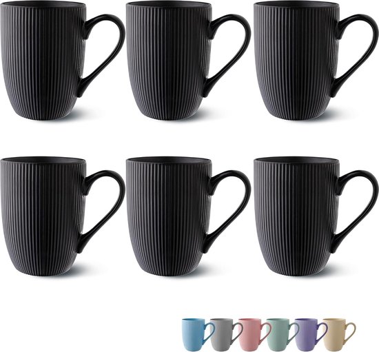Ensemble de tasses à café de 6 tasses à café noires modernes - motif à  rayures unique