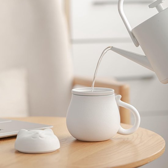 Tasse à Thé Avec Infuseur Et Couvercle 420ml - Céramique, Poignée En Bois, Cadeau Parfait