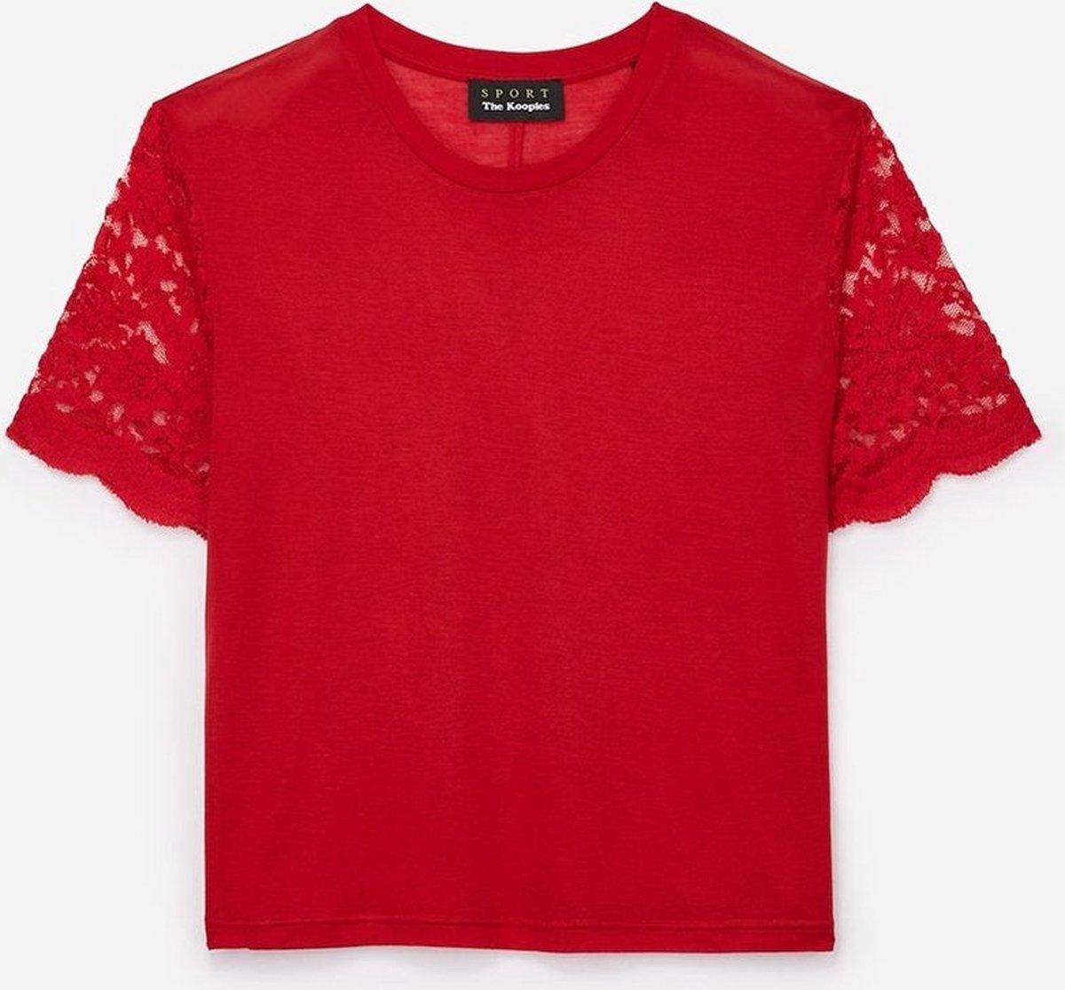The Kooples • rood t-shirt met kanten mouwen • maat M (2)