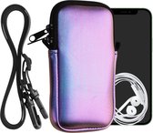 kwmobile Tasje voor smartphones XL - 6,7/6,8" - Hoesje van neopreen in metallic lila - Phone case met nekkoord