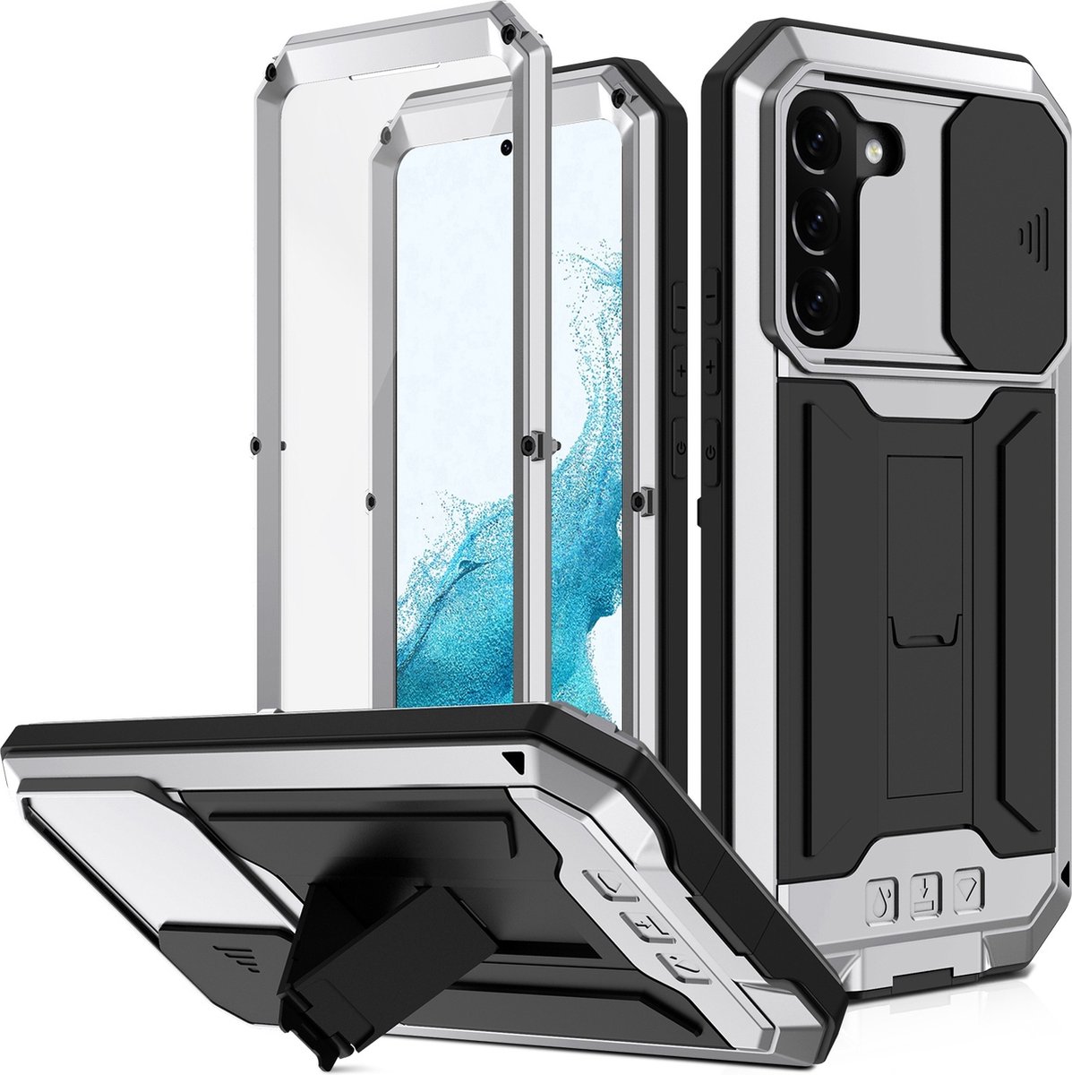 Fonu Stofdicht metalen hoes Geschikt Voor Samsung Galaxy S22 Plus - Zilver