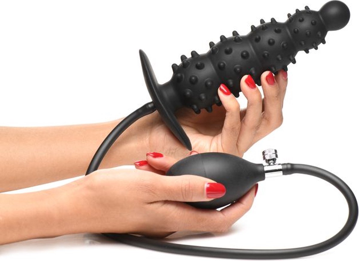 Goedkoopste Ass Puffer - Nubbed Inflatable Silicone Anal Plug - Black