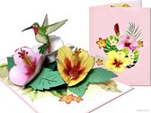 Popcards popupkaarten - Hibiscus bloemen en Kolibrie vogel Felicitatie Verjaardag pop-up kaart 3D wenskaart