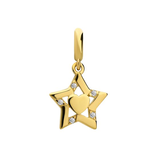 Lucardi Dames Zilveren goldplated bedel ster met hart - Hanger - 925 Zilver - Goudkleurig