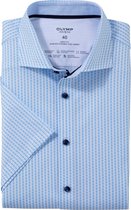 OLYMP 24/7 Level 5 body fit overhemd - korte mouw - tricot - bleu dessin - Strijkvriendelijk - Boordmaat: 40