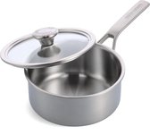 Roestvrijstalen braadpan 18 cm/2 liter met deksel, professioneel koken, meervoudig gecoat, meetmarkeringen, druppelvrije gietranden, duurzaam deksel, inductie, oven en