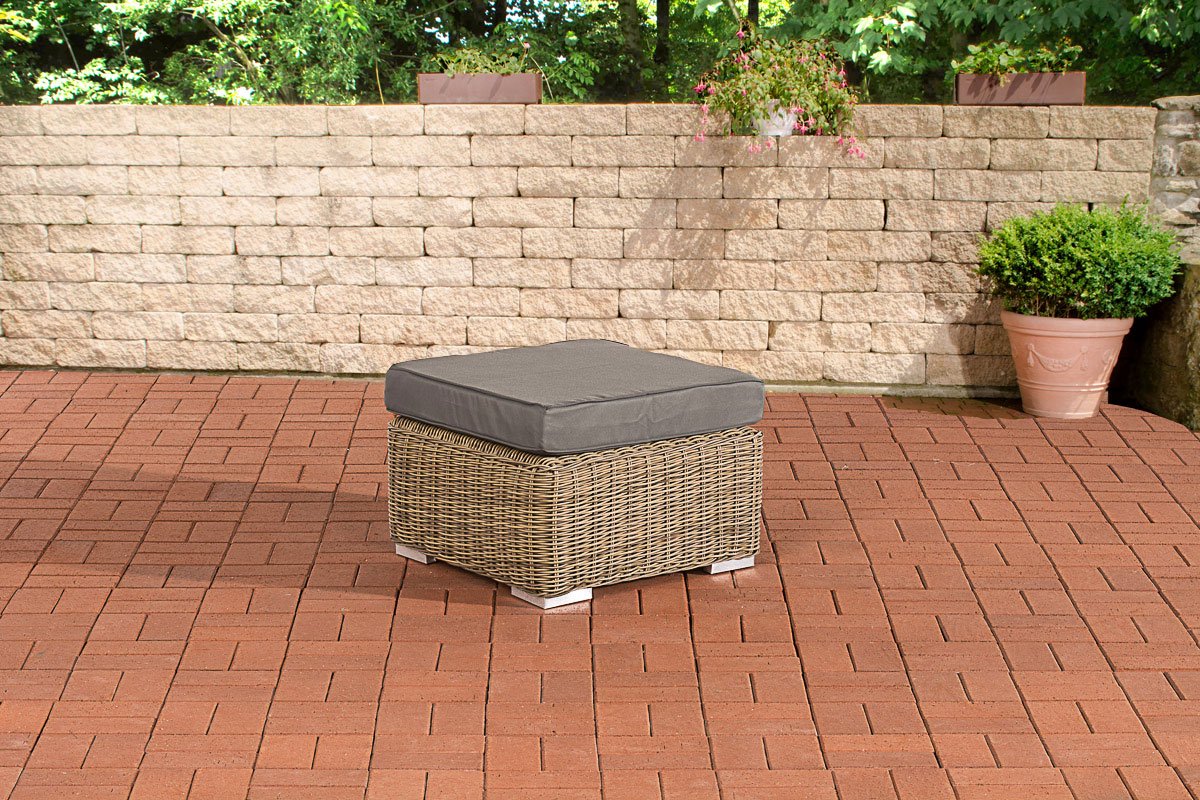CLP Polyrattan hocker Bilbao / Madeira natura ijzerachtig grijs