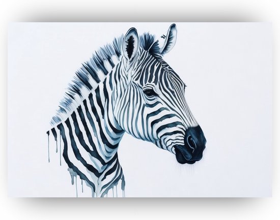 Schilderij zebra - Dieren schilderij - Schilderij zwart wit - Zebra - Zebra schilderij aquarel - Schilderij plexiglas - 120 x 80 cm 5mm