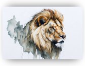 Leeuw schilderij - Dieren - Wanddecoratie leeuw - Leeuwen - Aquarel schilderij leeuw - Schilderijen canvas - 60 x 40 cm 18mm